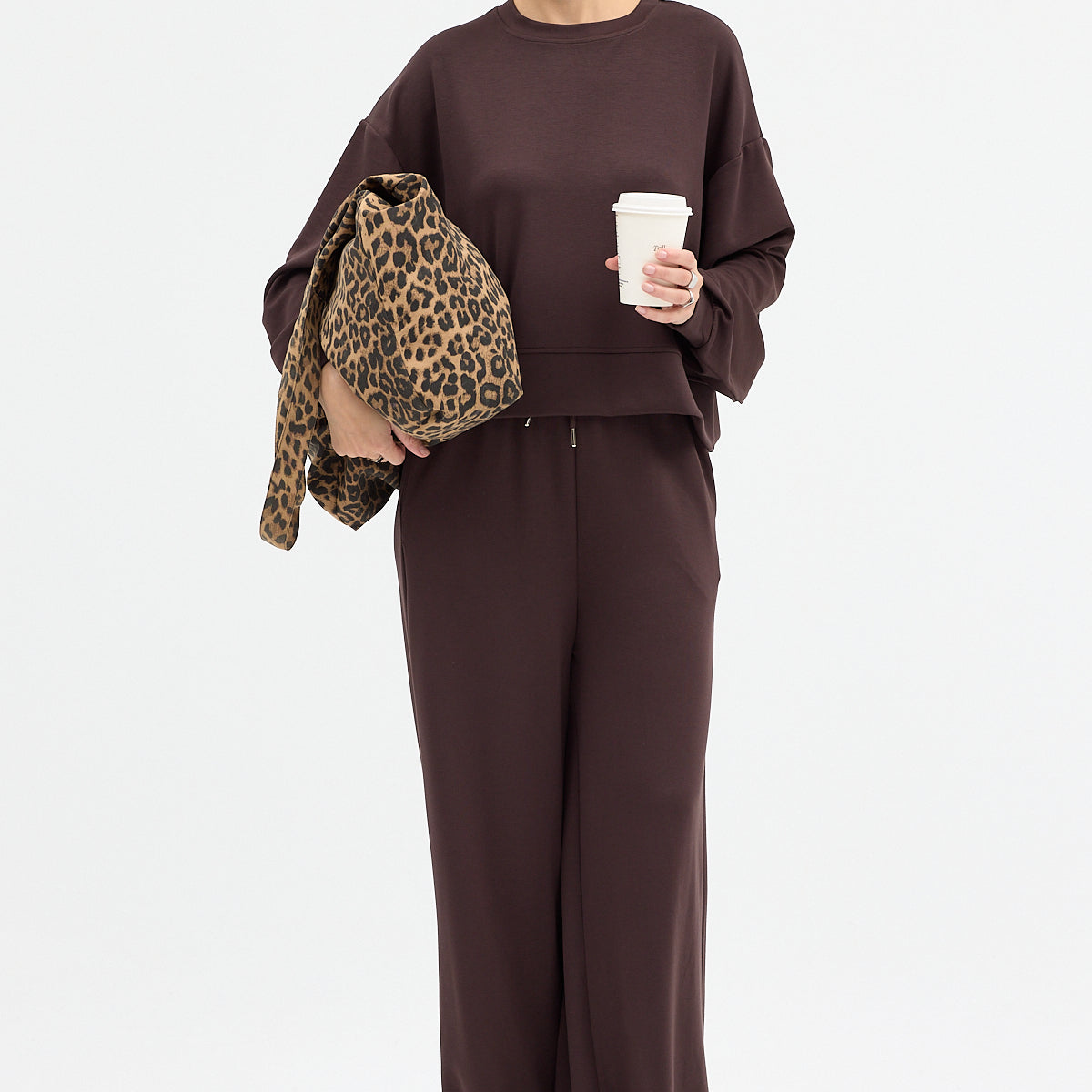 Rahat Esnek Modal Alt-Üst Kahverengi Takım