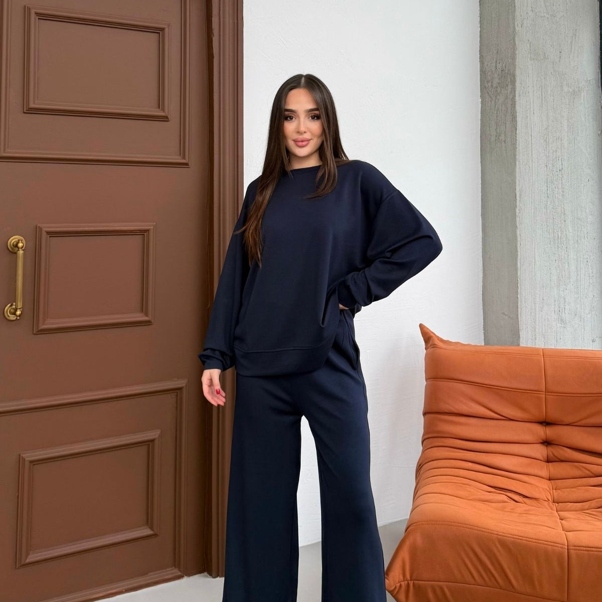 Basic Yumuşak Premium Kumaş Uzun Beli Lastikli Bol Paça Modal Alt-Üst Takım