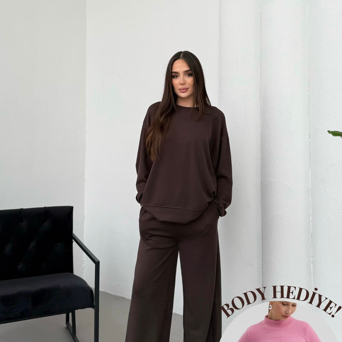 Basic Yumuşak Premium Kumaş Uzun Beli Lastikli Bol Paça Modal Alt-Üst Takım