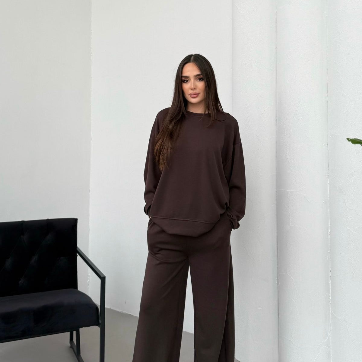 Basic Yumuşak Premium Kumaş Uzun Beli Lastikli Bol Paça Modal Alt-Üst Takım