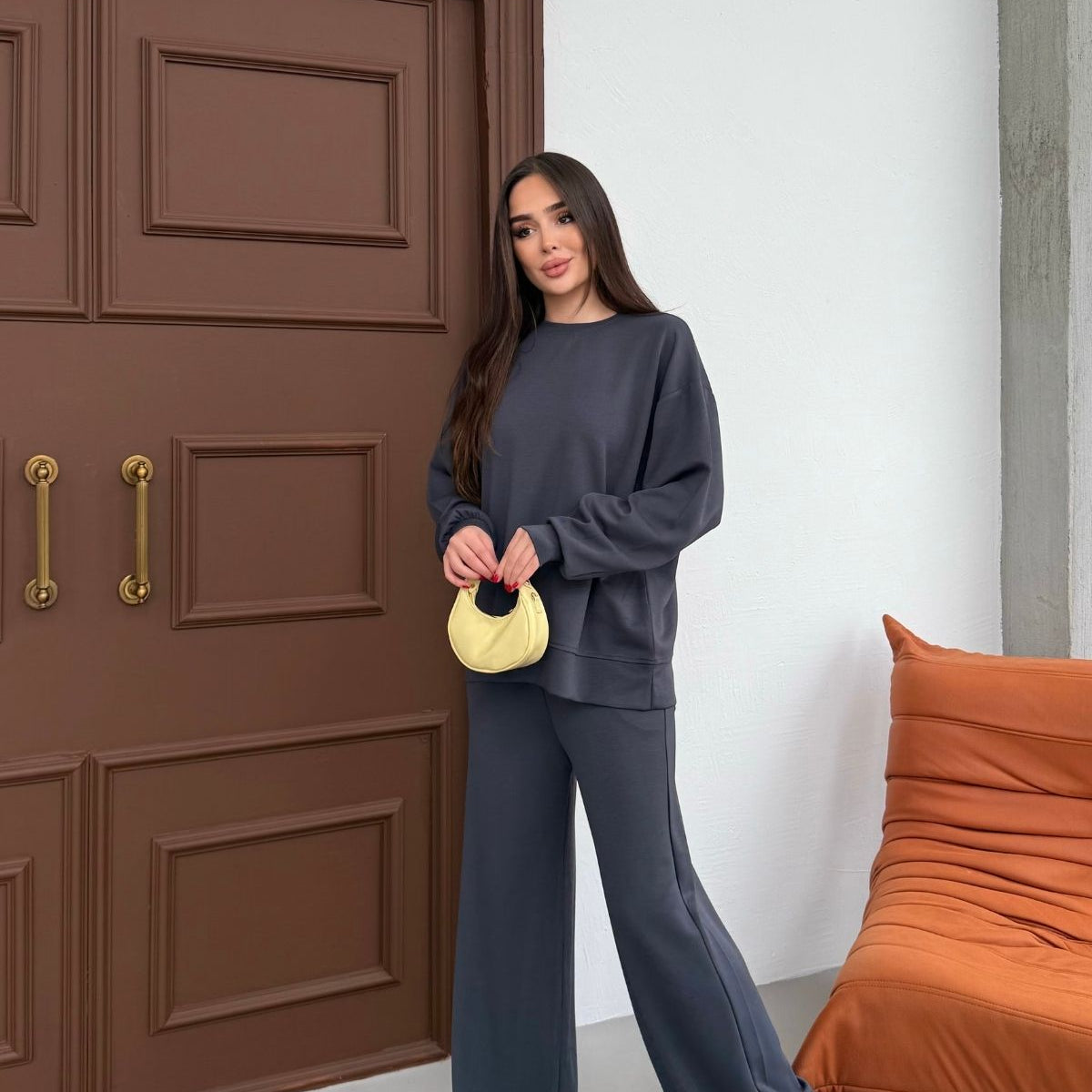 Basic Yumuşak Premium Kumaş Uzun Beli Lastikli Bol Paça Modal Alt-Üst Takım