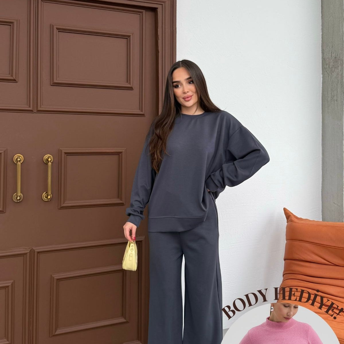 Basic Yumuşak Premium Kumaş Uzun Beli Lastikli Bol Paça Modal Alt-Üst Takım