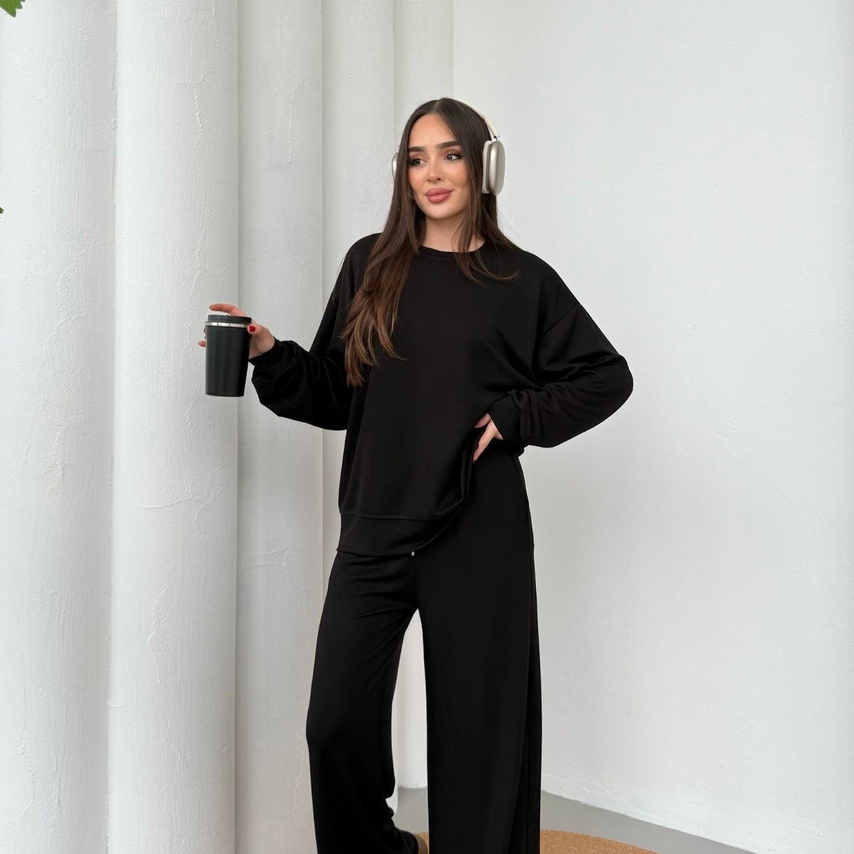 Basic Yumuşak Premium Kumaş Uzun Beli Lastikli Bol Paça Modal Alt-Üst Takım