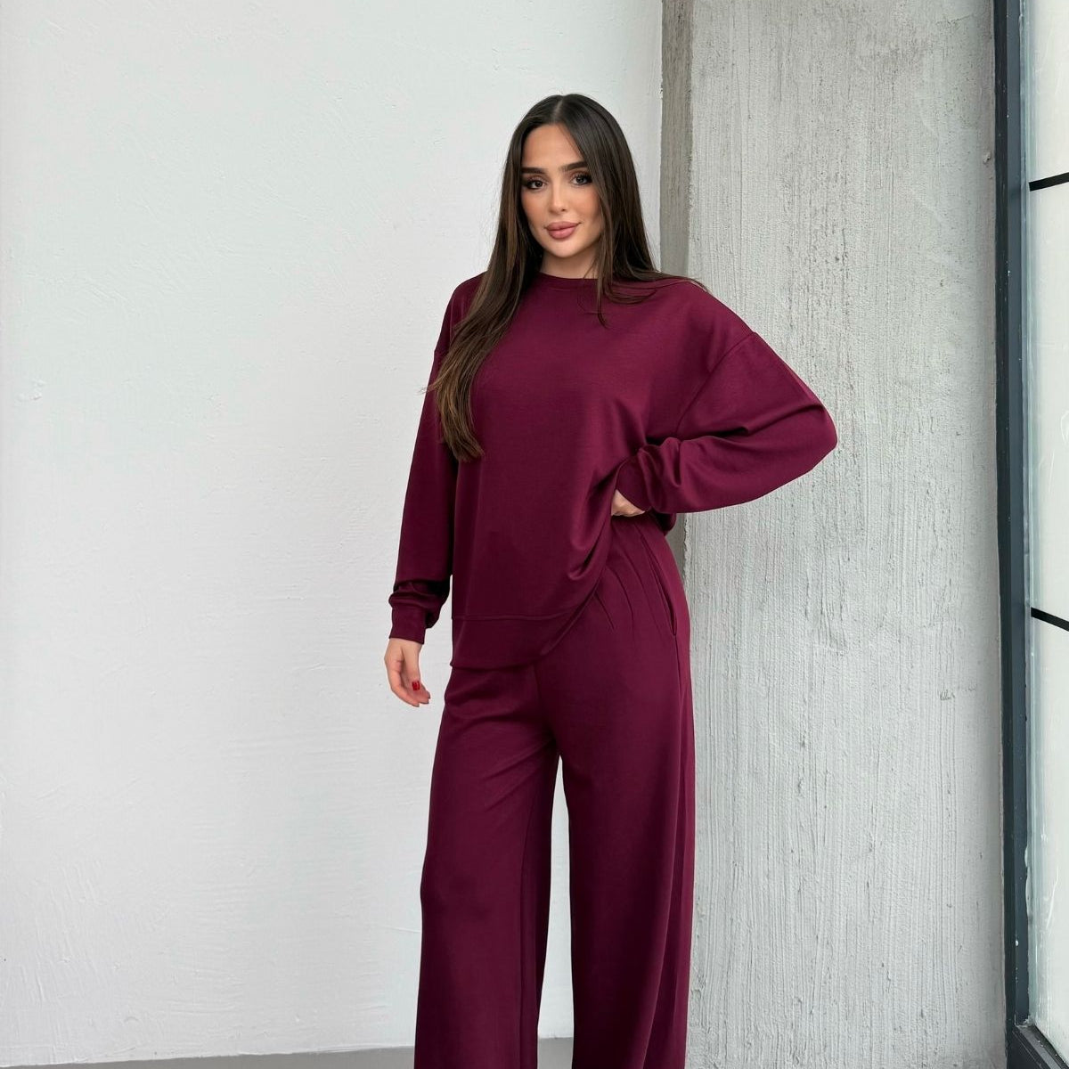 Basic Yumuşak Premium Kumaş Uzun Beli Lastikli Bol Paça Modal Alt-Üst Takım