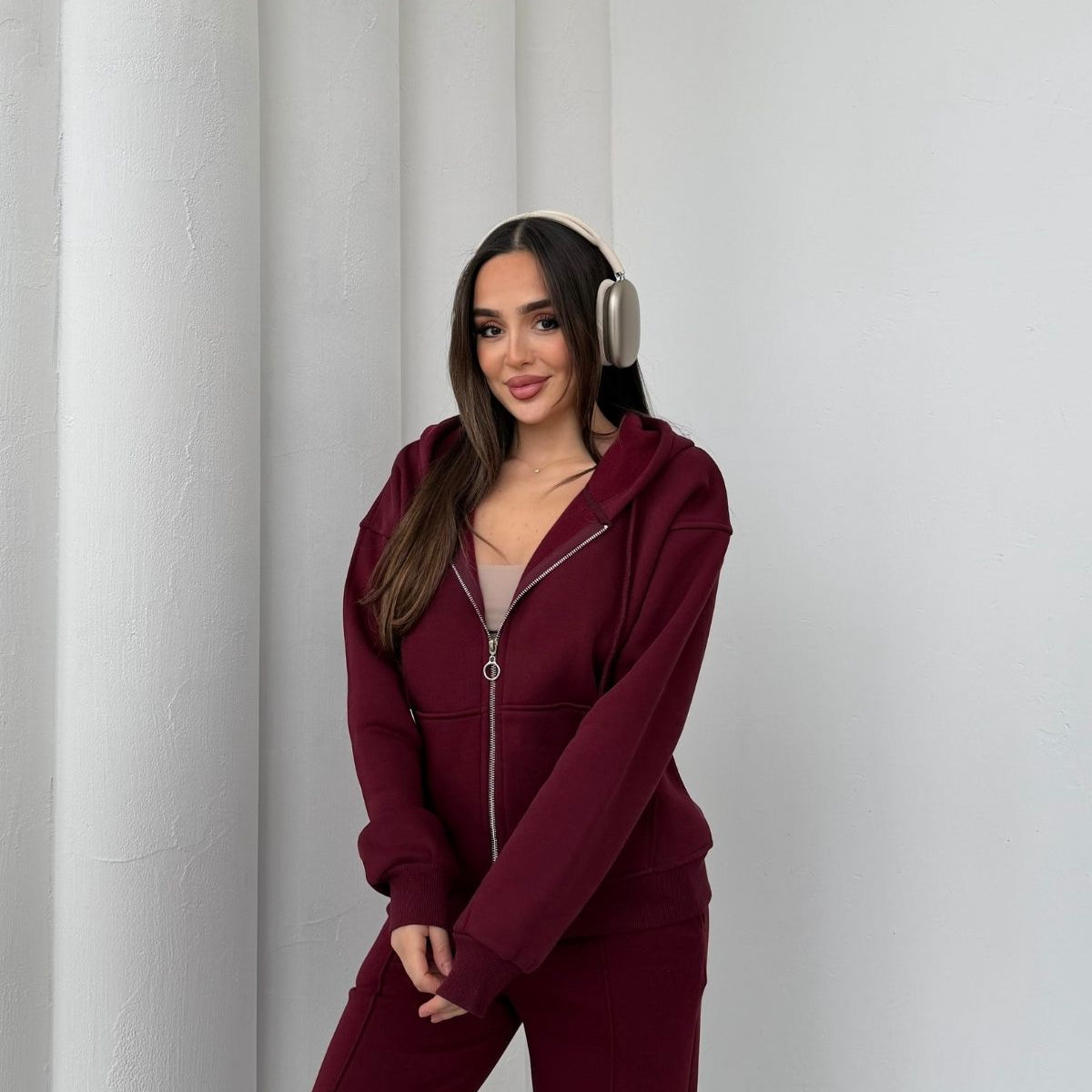 İçi Polar Rahat Kesim Kapüşonlu Fermuarlı Eşofman Takımı