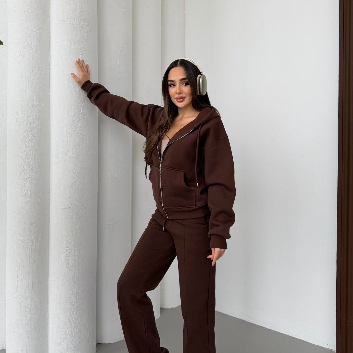 İçi Polar Rahat Kesim Kapüşonlu Fermuarlı Eşofman Takımı