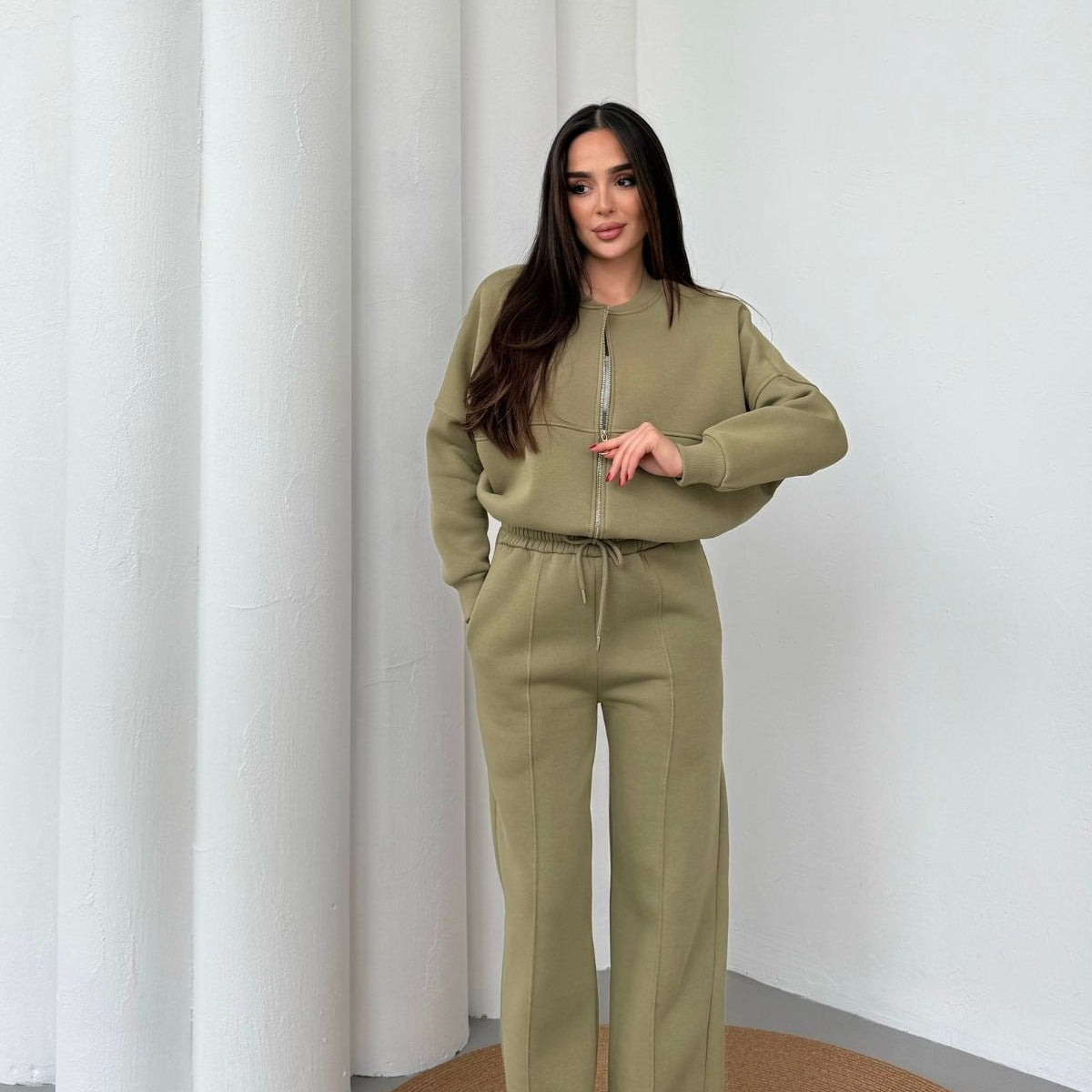 Kadın Şardonlu Fermuar Detaylı Üç Iplik Kışlık Eşofman Takımı