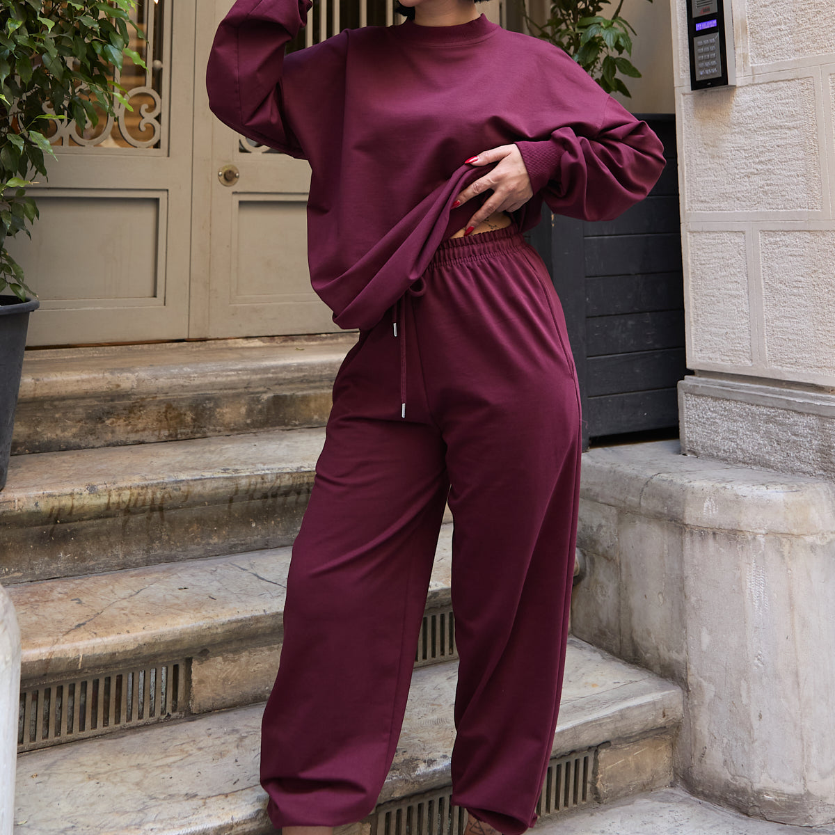 Regular Fit 2'li Takım Sweatshirt Beli Lastikli Jogger Siyah Eşofman Altı