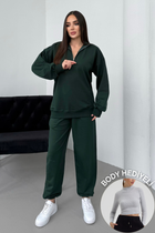 Kadın Yarım Fermuarlı  Sweatshırt Ve Paçası Lastikli Kahverengi Eşofman Takımı