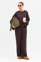 Rahat Esnek Modal Alt-Üst Kahverengi Takım