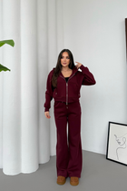 Kadın Çift Fermuar Detaylı Kapüşonlu Kışlık Şardonlu Oversize Eşofman Takımı