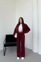 Kadın Şardonlu Fermuar Detaylı Üç Iplik Kışlık Eşofman Takımı