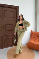 Kadın Çift Fermuar Detaylı Kapüşonlu Kışlık Şardonlu Oversize Eşofman Takımı