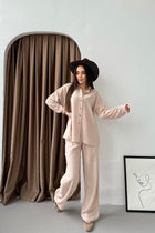 Kadın İkili Rahat Kesim Keten Gömlek Pantolon Alt Üst Takım