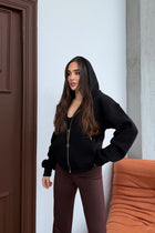 Kadın Kapüşonlu Bağcıklı Sweatshirt Fermuarlı 3 İplik Şardonlu Rahat Kesim