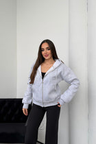 Kadın Kapüşonlu Bağcıklı Sweatshirt Fermuarlı 3 İplik Şardonlu Rahat Kesim