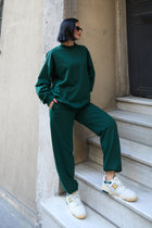 Regular Fit 2'li Takım Sweatshirt Beli Lastikli Jogger Siyah Eşofman Altı